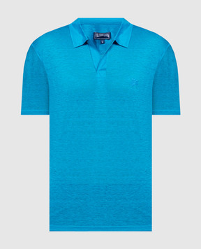 Vilebrequin Голубая футболка из льна с вышивкой логотипа PYRE9O00