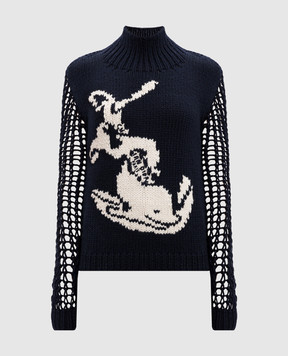 Christian Dior Синий свитер с шерстью с жаккардовым узором 214S14AM301