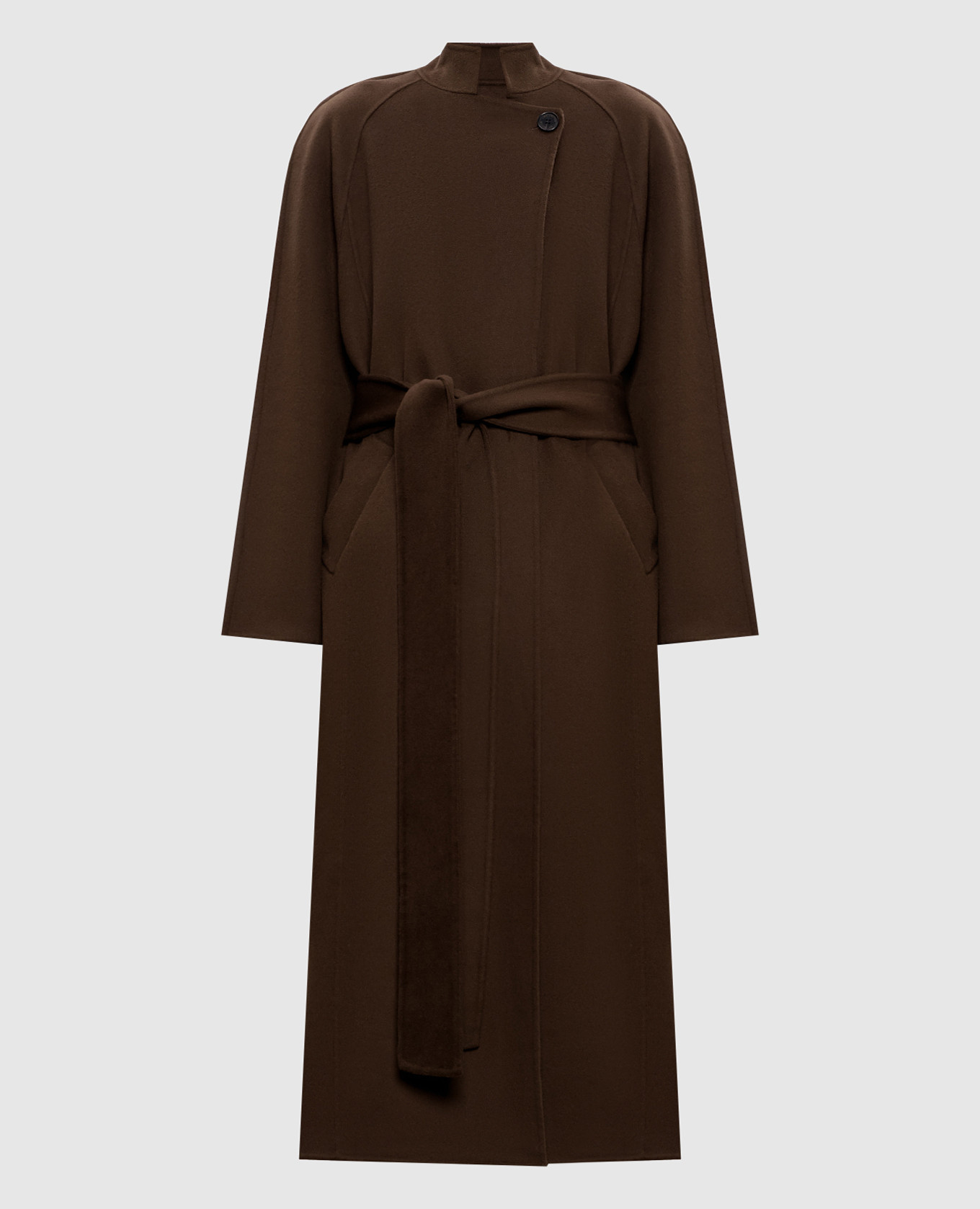 

Коричневое пальто на запах из шерсти и кашемира, Коричневый, Пальто