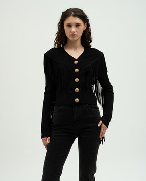 Balmain Черный кардиган с бахромой CF1KL140KF53
