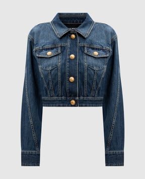 Balmain Синяя джинсовая куртка с брендовой фурнитурой EF1TC180DF65