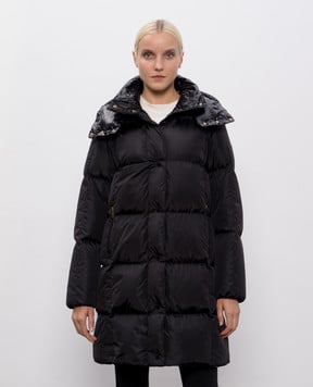 Moncler Чорний стьобаний пуховик з нашивкою логотипа K20931C00020539ZD