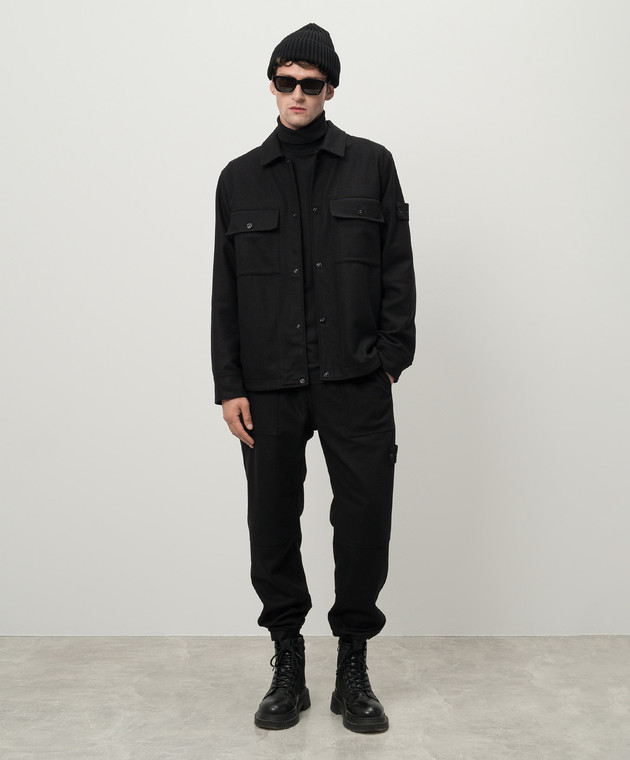 Stone Island Черная рубашка с шерстью со съемным патчем логотипа 8115120F4 изображение 2
