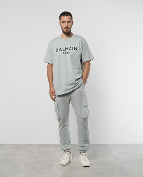 Balmain Сіра футболка з фактурним логотипом DH1EG010BB99