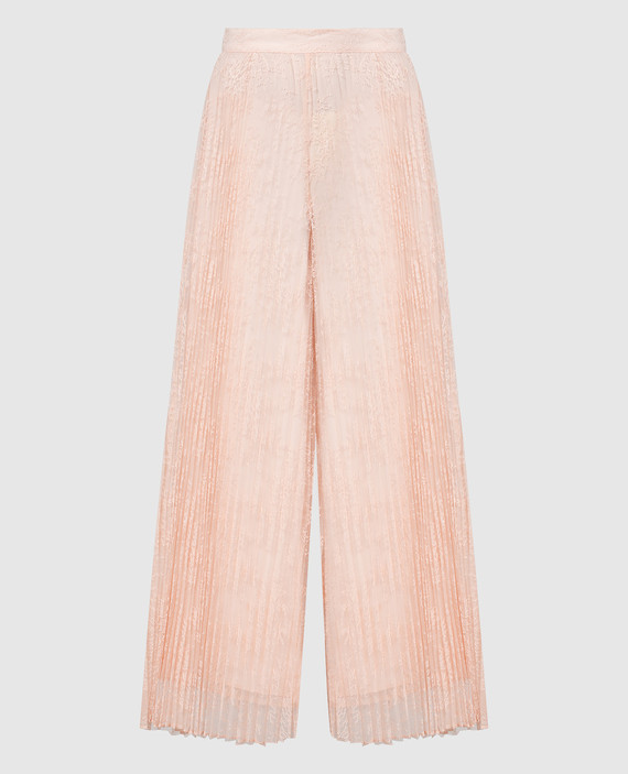 Pink pleated pants made of lace