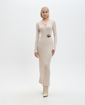 Twinset Бежевое платье с шерстью в рубчик 242TP3440