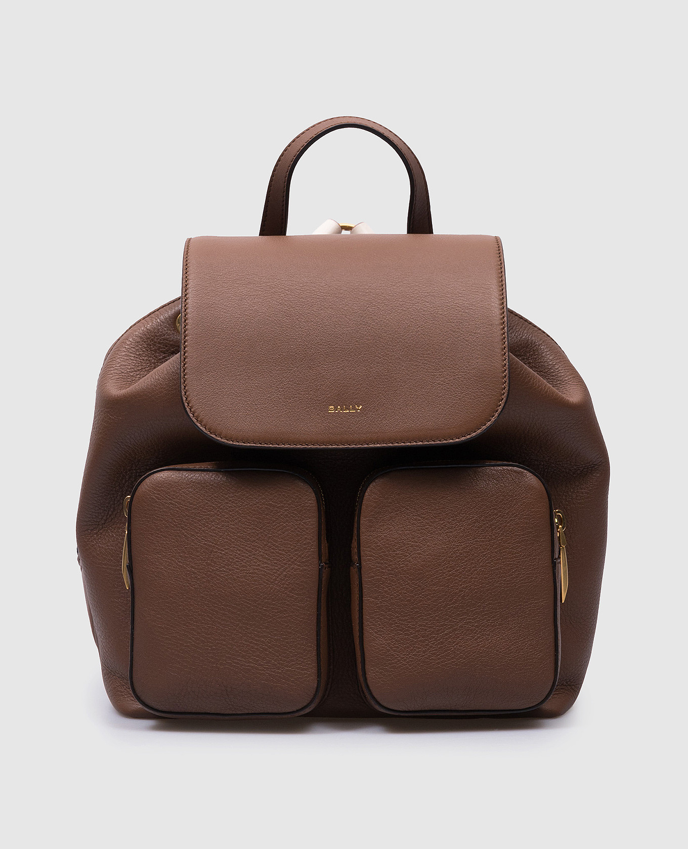 Brown leather backpack with logo