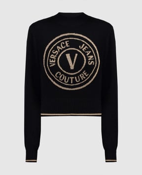 Versace Jeans Couture Чорний светр з візерунком логотипа 76HAFM21CMH40