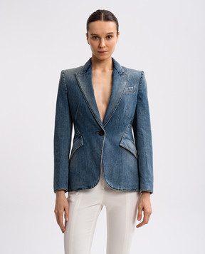 Alexander McQueen Синій джинсовий жакет з ефектом потертості 818823QMACV