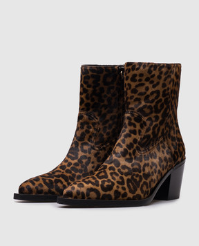 Stuart Weitzman Коричневые казаки Tate из меха пони в анималистичный принт SL702