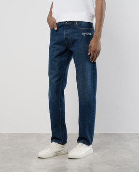 Off-White Синие джинсы с вышивкой логотипа OMYA175F24DEN001