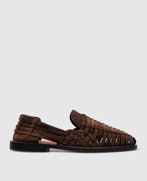 Brunello Cucinelli Коричневые замшевые лоферы с плетением MZUCOBM313