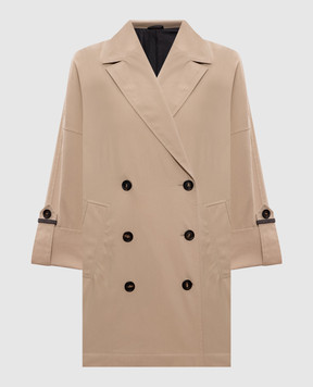 Brunello Cucinelli Бежевое двубортное пальто с цепочкой мониль MM5397740P