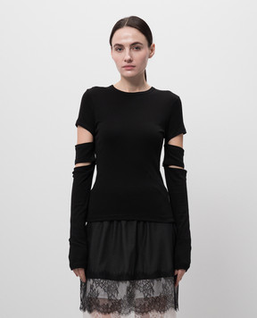 Helmut Lang Черный лонгслив Slashe с разрезами O09HW509