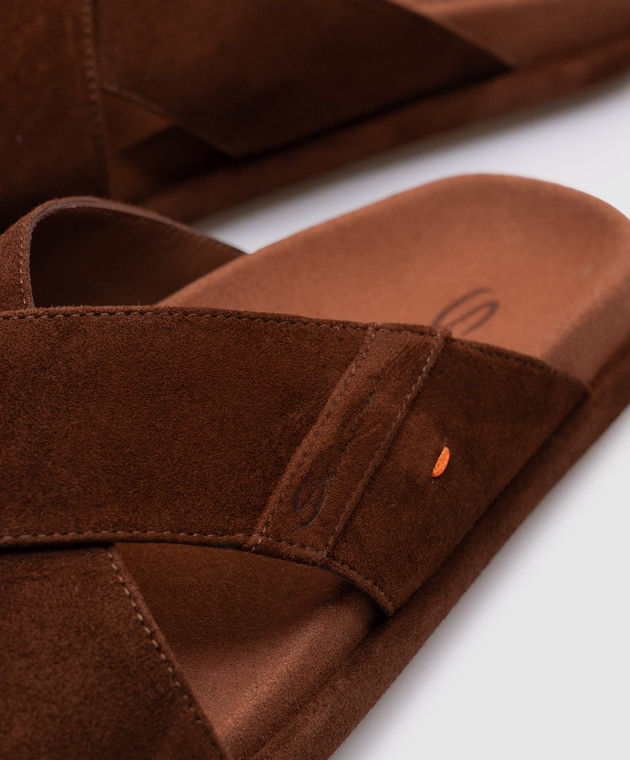 Santoni Коричневые замшевые шлепанцы с логотипом WHXA71540GOMTMGD изображение 5