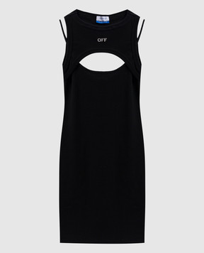 Off-White Чорна сукня міні в рубчик з фігурними вирізами OWDB496C99JER001