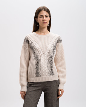 Max Mara Бежевий светр LESSY з вовни з кристалами LESSY