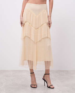 Twinset Жовта спідниця міді з сітки з оборками 251TP2512