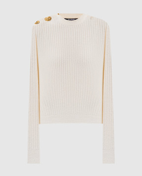 Balmain Білий джемпер в рубчик з кашеміру та вовни FF0KD095KJ17