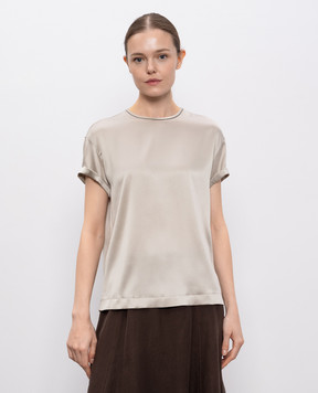 Brunello Cucinelli Сірий топ із шовку з ланцюжком моніль MPC59DE310