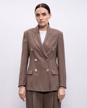 Brunello Cucinelli Коричневый двубортный жакет с льном. MH1267040