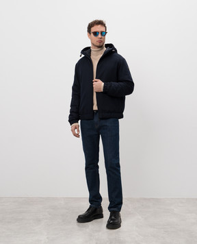 Moncler Синий пуховик с кашемиром с логотипом. J20911A00178596LQ
