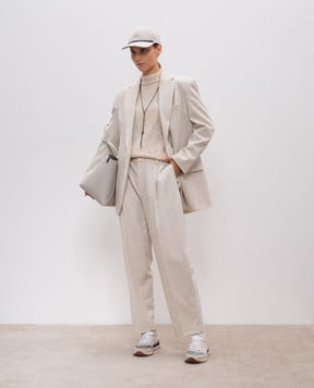 Brunello Cucinelli Бежевые меланжевые брюки из шерсти и кашемира MD588P8632