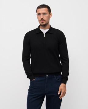 Bertolo Cashmere Черное поло из шерсти и шелка 902473002514