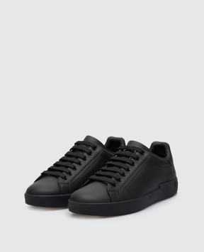 Dolce&Gabbana Черные кожаные кроссовки Portofino с логотипом CS1772A1065