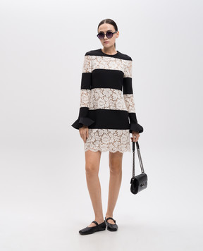 Valentino Чорна сукня з вовни і шовку з мереживом QB2VAIR6360