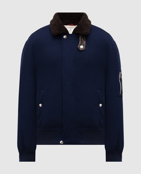Brunello Cucinelli Синя пухова куртка з вовни з хутром MM4701625