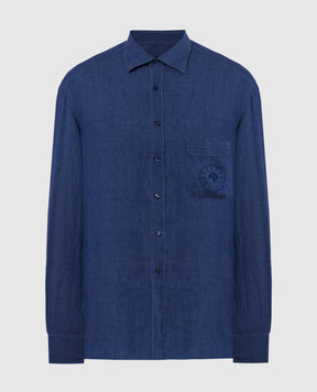 Stefano Ricci Голубая рубашка из льна с вышивкой логотипа MC007261LX2330