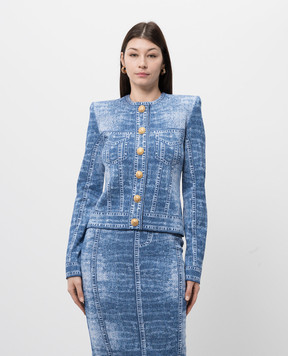 Balmain Синий кардиган в жаккардовый узор. EF1KL220KH80