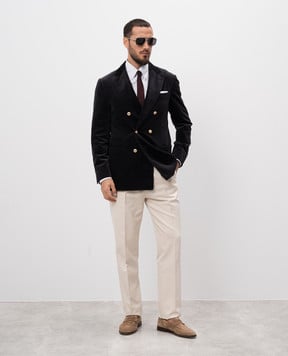 Brunello Cucinelli Чорний двобортний оксамитовий блейзер ML4797BBDE