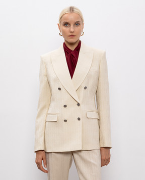 Etro Бежевий двобортний жакет з вовни у візерунок WRCA001099TJ248