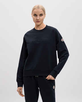 Moncler Синій світшот з фактурною вишивкою логотипа K10938G0001689A1K