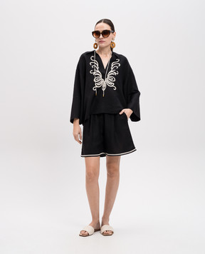 Twinset Чорні шорти з льоном з вишивкою 251LB2FDD