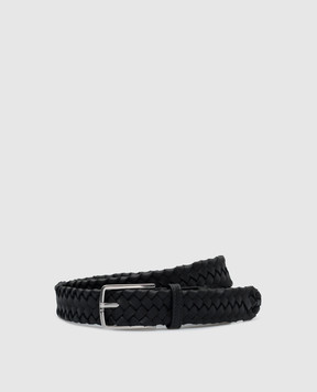 Bottega Veneta Чорний шкіряний ремінь Intrecciatio 797776V0013