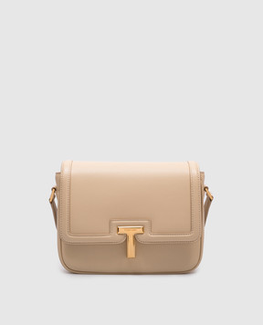 Tom Ford Бежевая кожаная сумка-мессенджер WALLIS с монограммой логотипа L1831LCL442X