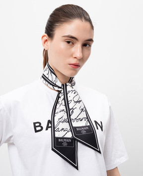 Balmain Біла стрічка твілі із шовку в принт Love Letter EF1XF090SE90