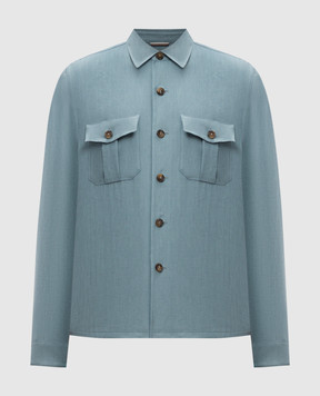 Canali Зеленая рубашка из льна и шерсти AE0257131016