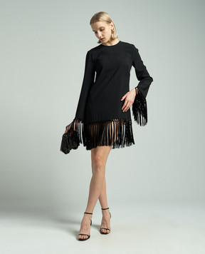 Taller Marmo Черное платье Claudia с бахромой SS2429