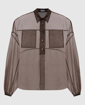 Brunello Cucinelli Коричнева блуза із шовку у візерунок MG933ND906