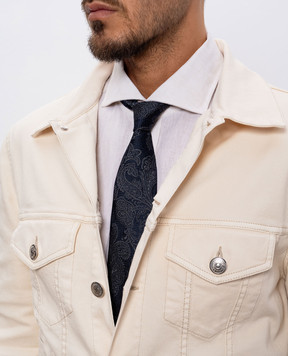Brunello Cucinelli Синий галстук из шелка в цветочный узор. MV8890018