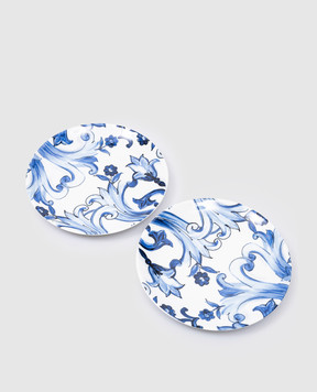 Dolce&Gabbana Набір білих порцелянових десертних тарілок в принт Blu Mediterraneo TC0S03TCA40
