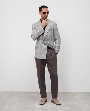 Brunello Cucinelli Серые брюки с льном MH255E1710