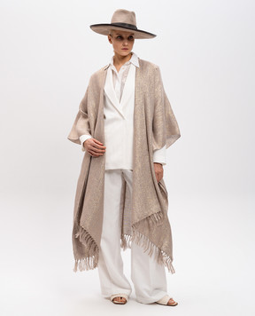 Brunello Cucinelli Бежевое пончо с льном MSCDARP97