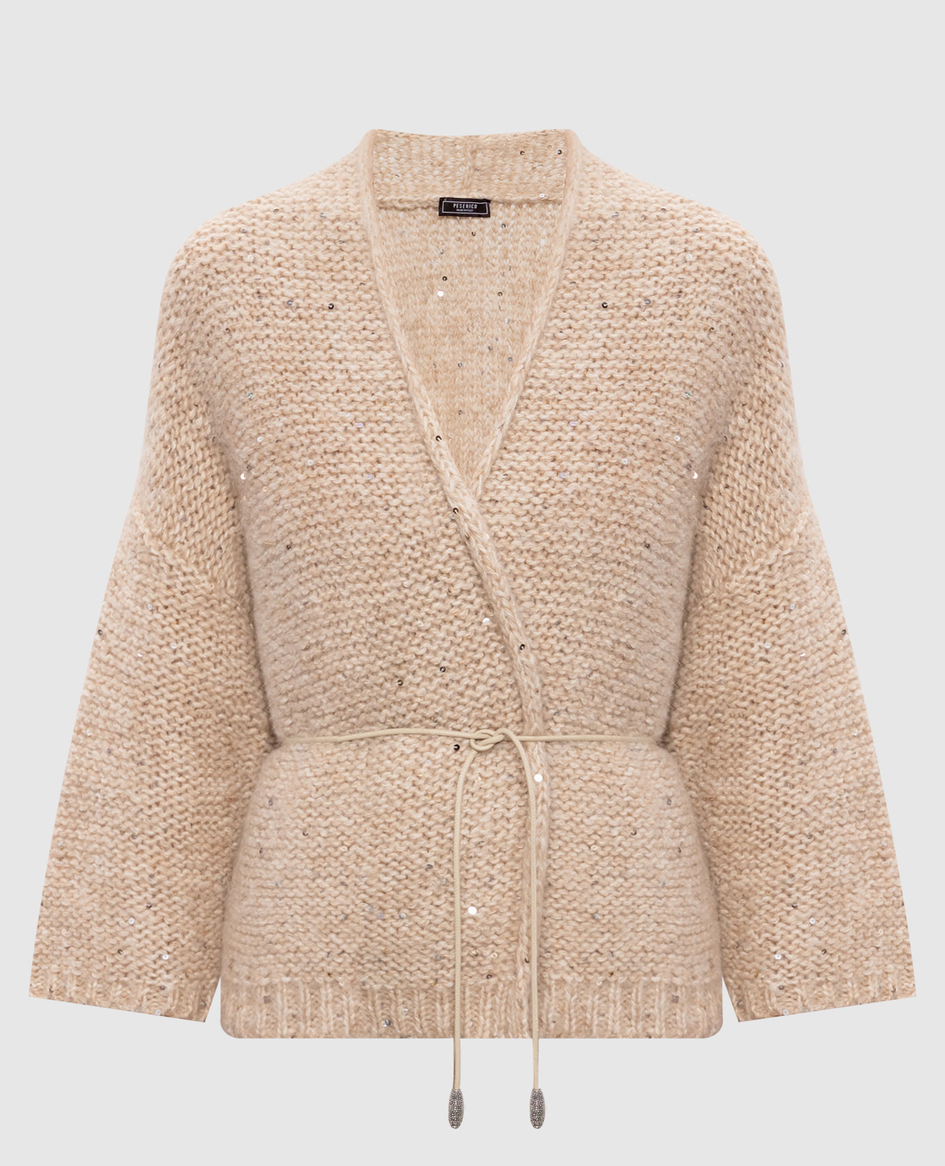 Бежевый кардиган с шерстью альпаки с пайетками