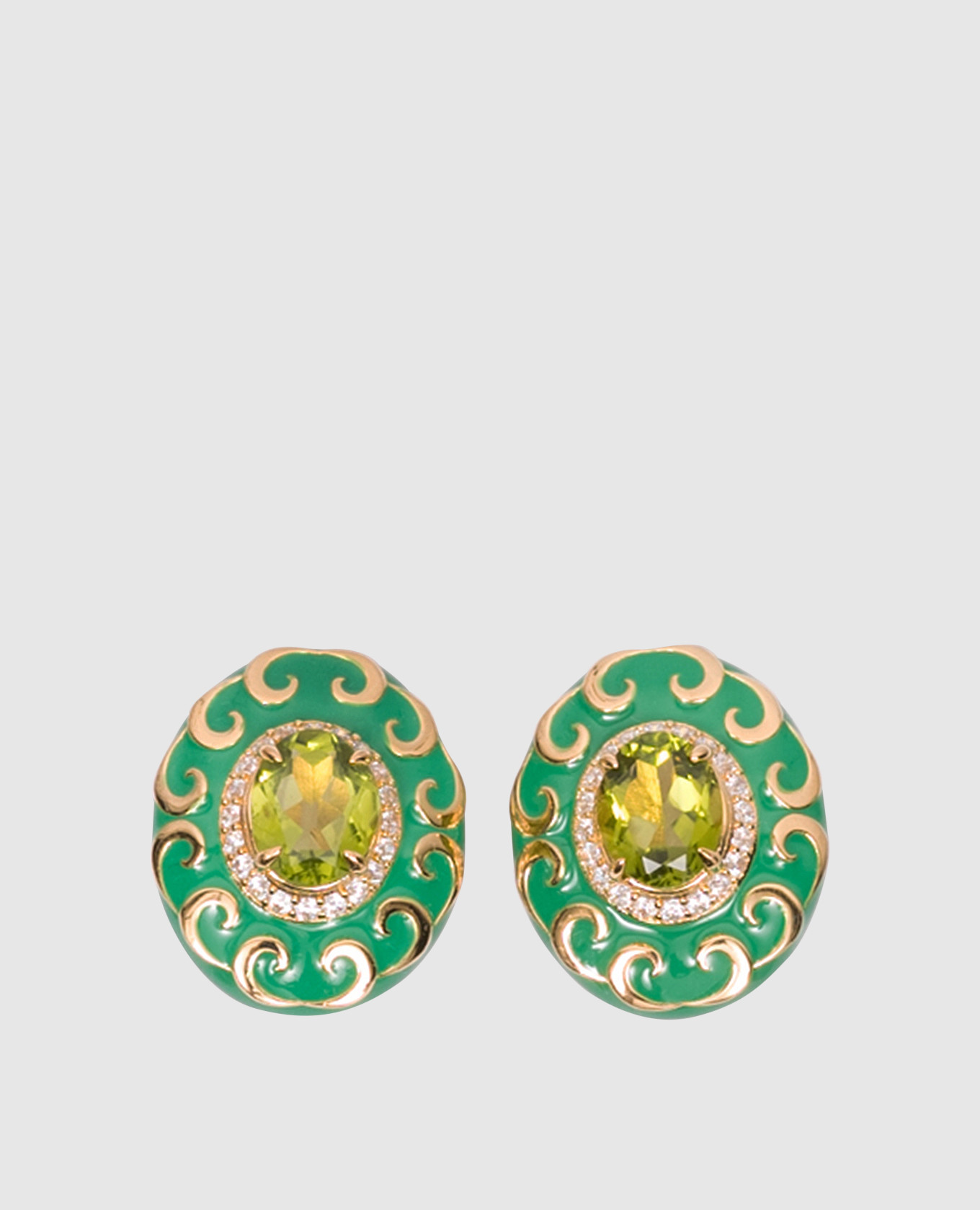 

Серебряные серьги с бриллиантами., Зеленый, Серьги