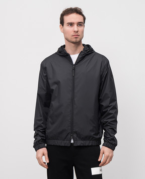 Moncler Чорна вітровка зі шкіряною нашивкою логотипа K10911A00161597X2
